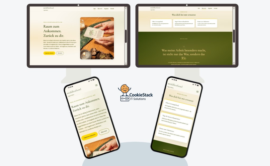 Responsive Webauftritt middleofsoul.de – Desktop- und Smartphone-Ansichten, umgesetzt von CookieStack IT-Solutions